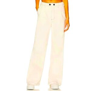 NWOT Revolve Monrow Cream | Navy blue stitching wide leg trousers size S